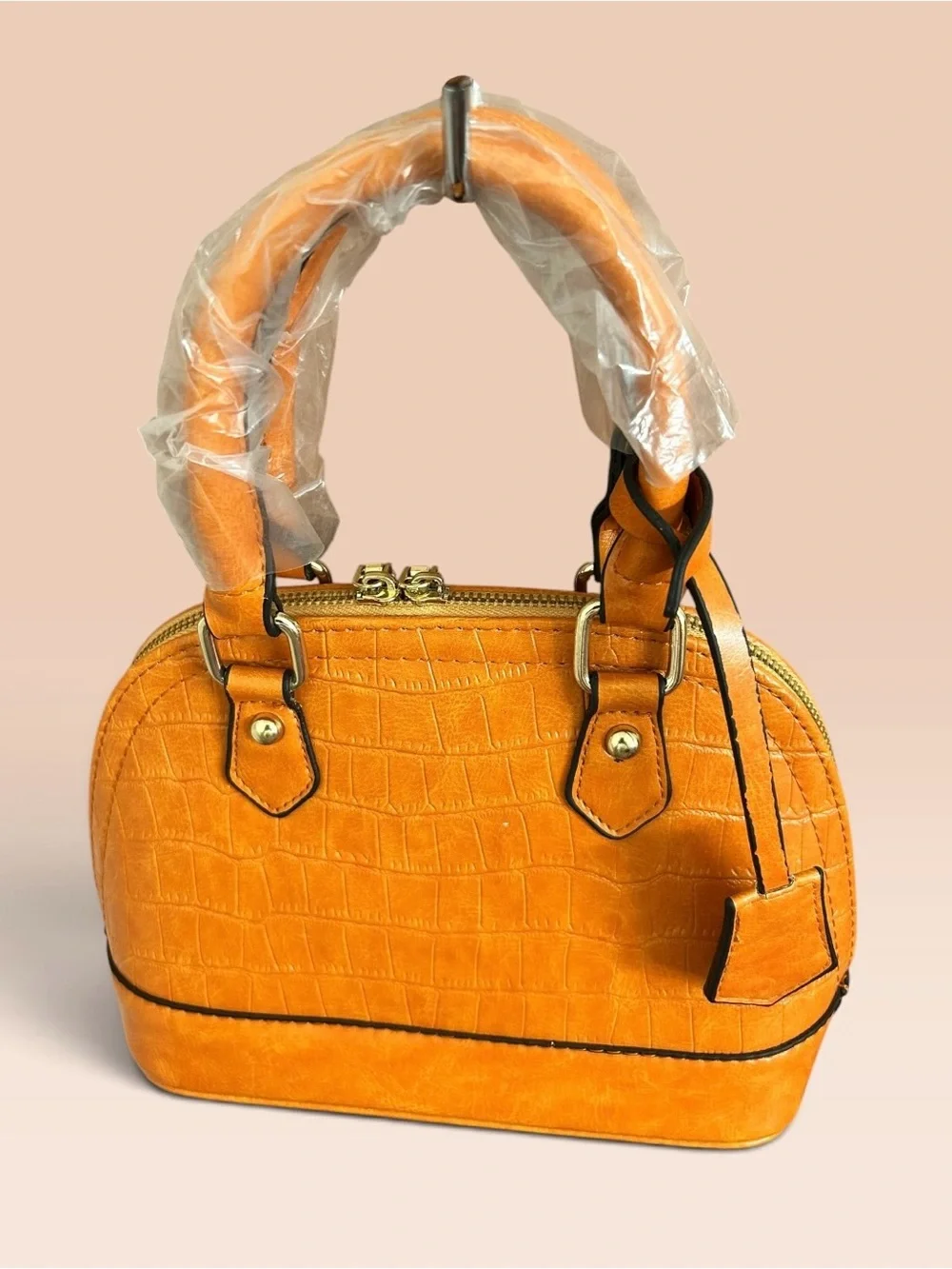 Women’s Small Cognac Croc-Embossed Satchel Handbag